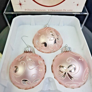 Pink Christmas Ornament Balls Baubles 3pcs From Michael's With Box CN